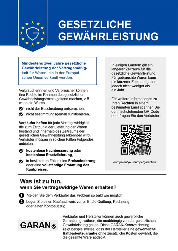 Gesetzliche Gewährleistung – Informationen zu Ihren gesetzlichen Gewährleistungsrechten